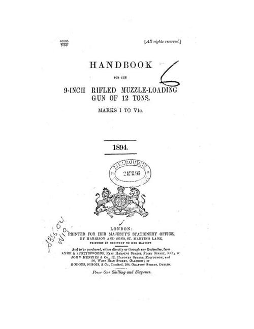 Handbook for the 9-inch R.M.L. gun of 12 tons marks I to Vic (1894)